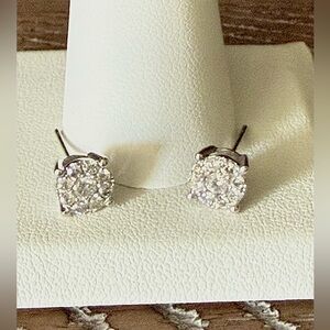 Genuine Diamond 10K White Gold Halo Stud Earrings - 1 CTW